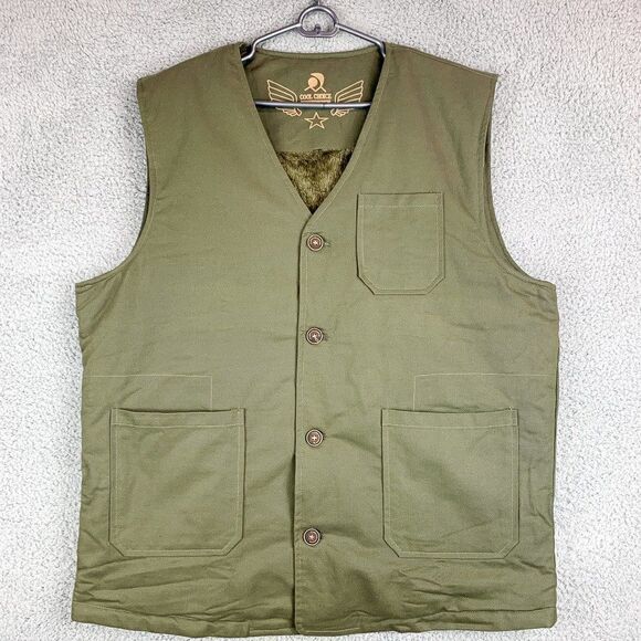 Cool Choice Cargo Vest Mens Large Green Faux Fur Lined Outdoor Leisure Casual - Picture 1 of 15